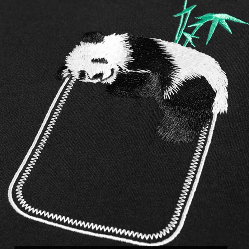 Футболка мужская с вышивкой панды модный Свободный Топ карманами тенниска