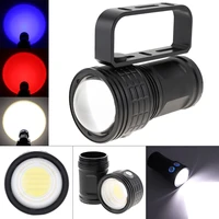 professional led diving flashlight torch powerful underwater 80m cob big lamp lens photography fill light white red blue light