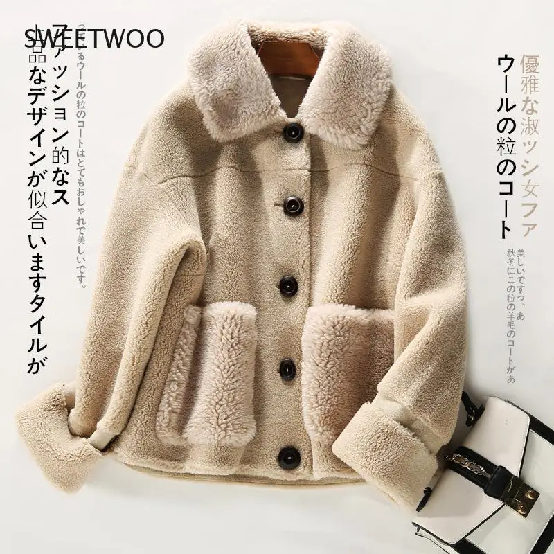 Winter Coat Women Granule Sheep Shearing Faux Fur Coat Big Size Loose Warm Overcoat Female Lambswool Jacket Outwear Contracted