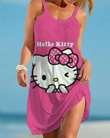 summer new womens dress hello kitty 3d print sexy beachwear casual nightdress dress sleeveless knee length womens dress