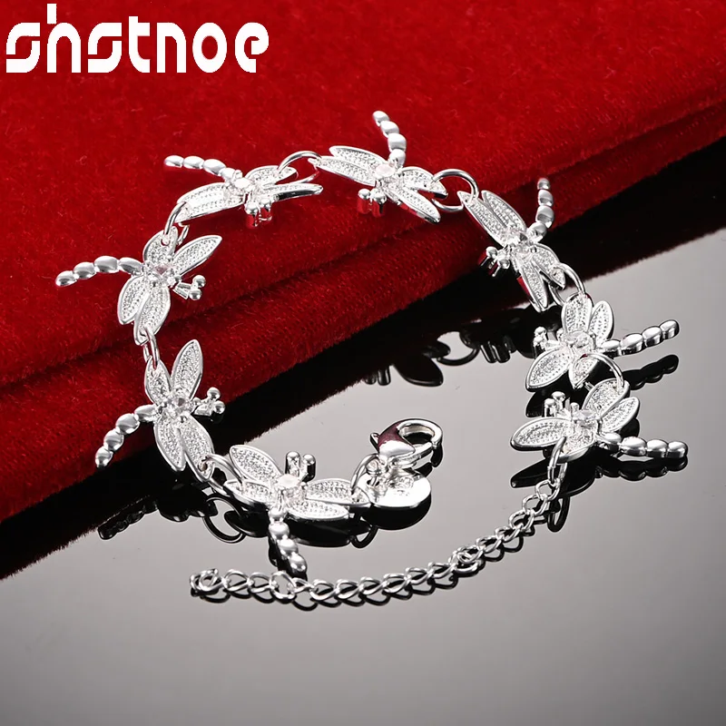 

SHSTONE 925 Sterling Silver All Crystal Dragonfly Bracelets For Woman Engagement Wedding Accessories Party Banquet Charm Jewelry