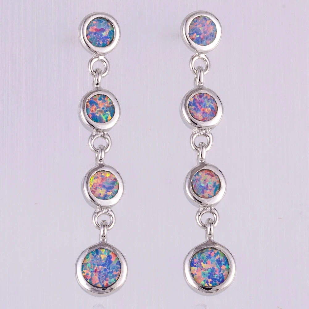 

KONGMOON 4 Round Lavender Purple Fire Opal Silver Plated Jewelry for Women Piercing Drop Earrings