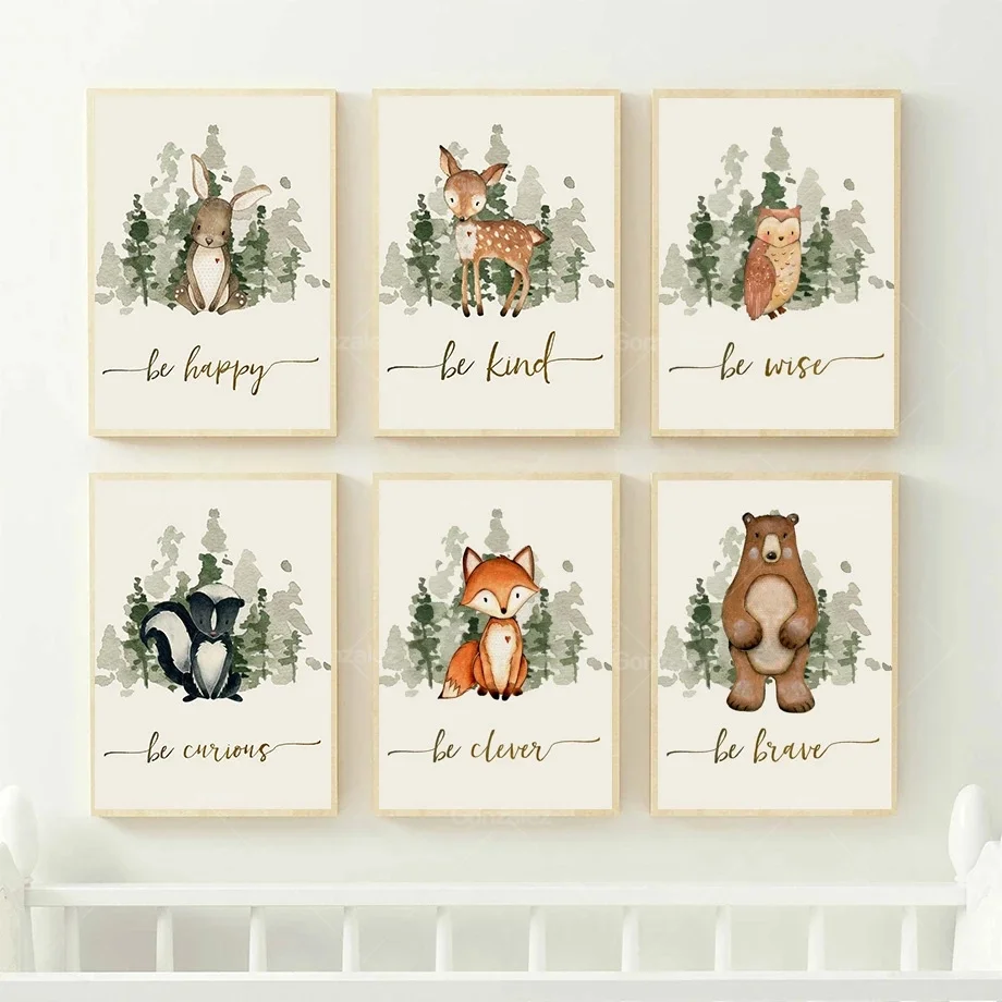 

Cute Fox Deer Rabbit Owl Squirrel Bear Nursery Wall Art Canvas Painting Nordic Posters And Prints Wall Pictures Kids Room Decor