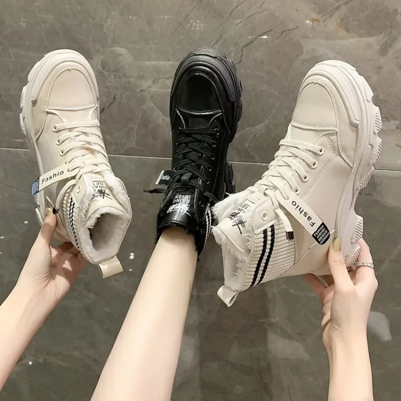 

Thick Bottom Chunky Sneakers New Warm Plush Winter Boots for Women Shoes Woman Lace Up Zipper Autumn Fur Ankle Boots Plus Size