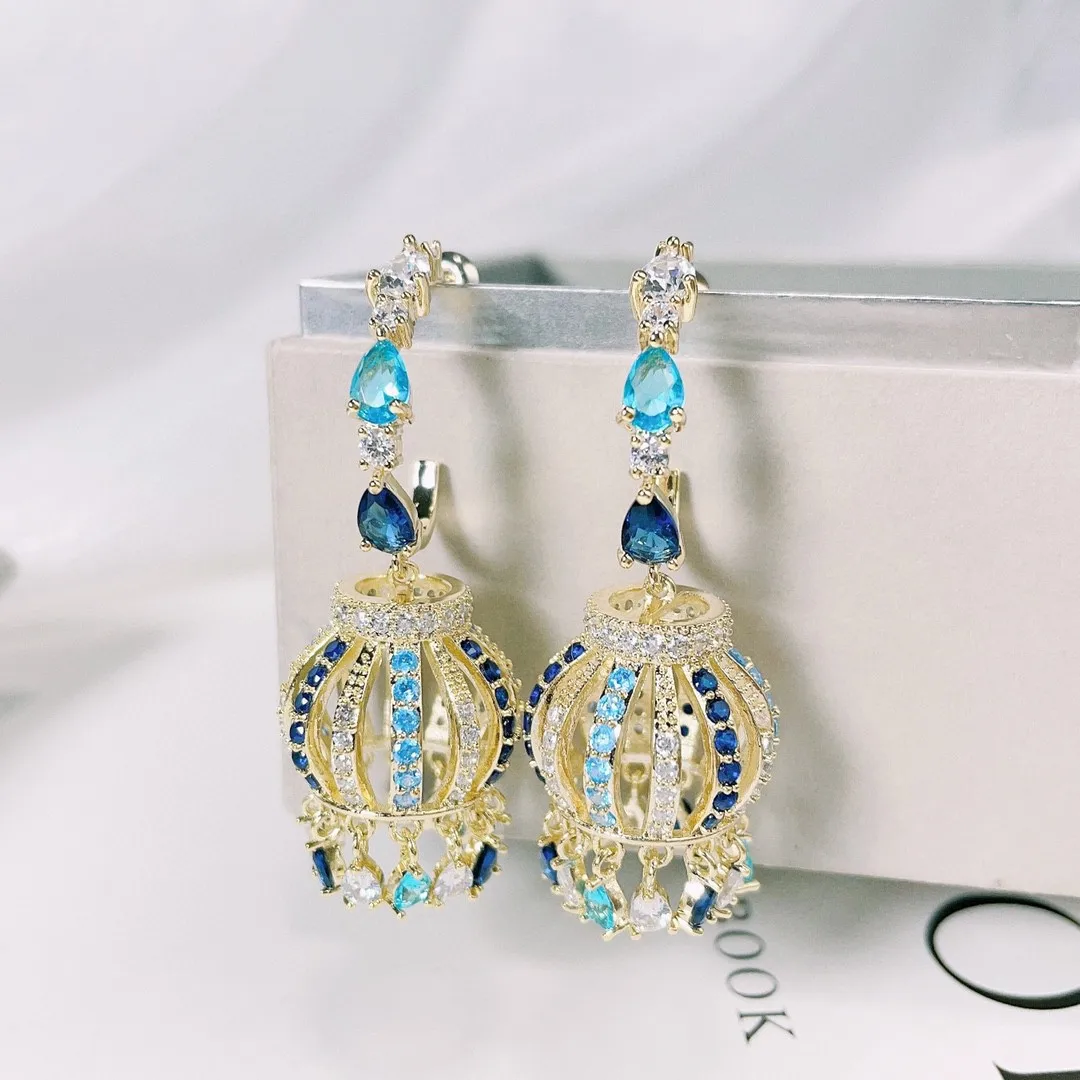 

Luxury Fashion Colorful Vintage Lantern 925 Silver Earrings Personality Long Hanging Tassel Drop Earrings for Women 2023 Trendy