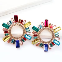 new trend rhinestone flower dangling earrings for women dinner wedding accessories fashion statement earring luxury jewelry