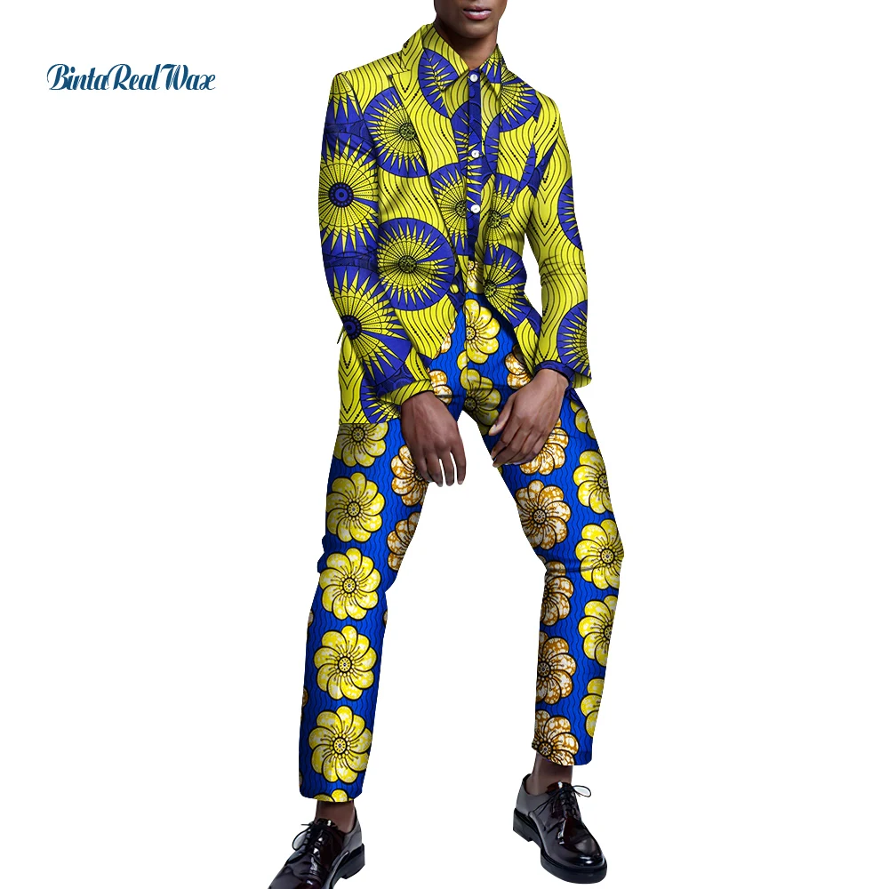 Mens Shirt Jacket with Trousers 3pcs Set African Clothing Dashiki Print Suits Set Riche Traditional African Men Clothing Wyn1850