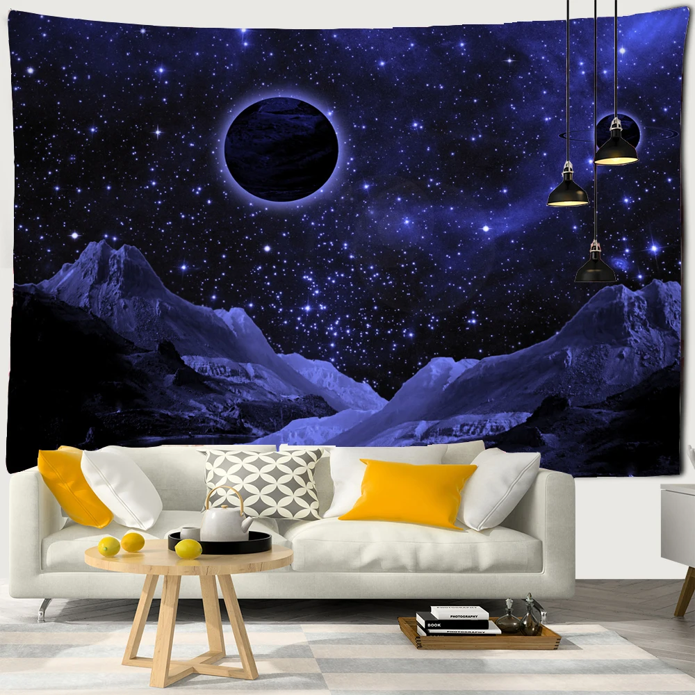 

Moon and Stars Wall Hanging Blue Starry Tapestry Wall Hanging Galaxy Universe Night Sky Space for Bedroom Living Dorm Tapestry