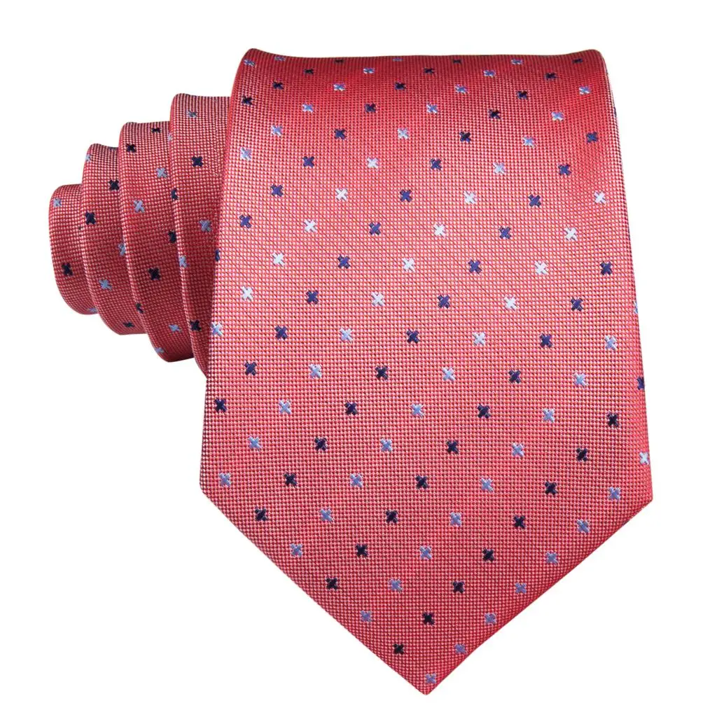Coral Pink Dot Silk Wedding Tie For Men Handky Cufflink Gift Mens Necktie Fashion Designer Business Party Dropshiping Hi-Tie | Аксессуары