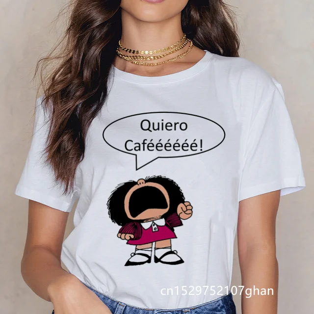 

Ladies Casual Harajuku Graphic T-shirt Short Sleeve Kawaii Tshirt Women's T-shirt Mafalda Cartoon Fashion Print T-shirt