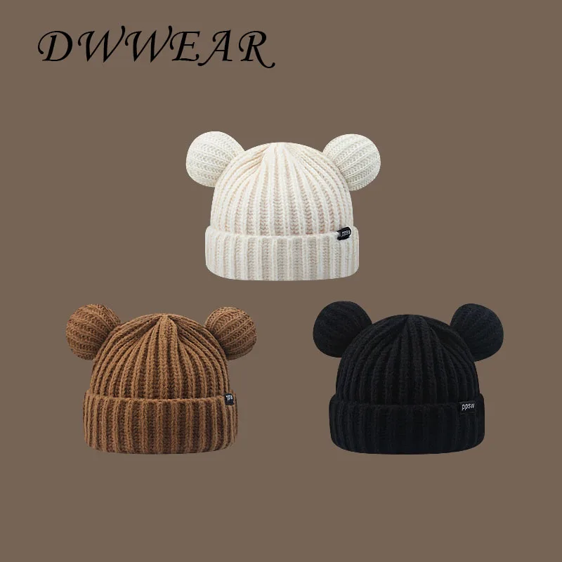 

New Womens Knitted hat Beanie Hat warm Autumn Women Knit Beanie Hat Cuff Beanie Watch Cap for Girls Winter Skull Hats for Female