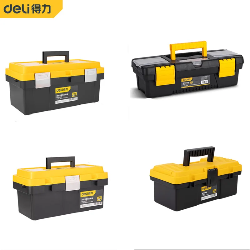 Deli 1 Pcs 11/12/14/15/17 Inch Tools Organizer Boxes 2-Layer Large Capacity Multi-functional Worker Portable Tool Storage Case