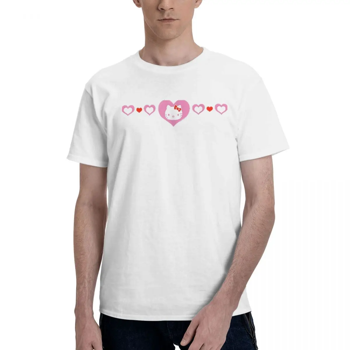 Hello Kitty Hearts T Shirt Couple Y2K Basic Pure Cotton T-Shirts Beach O Neck Hip Hop Tee Printed Plus Size Clothes