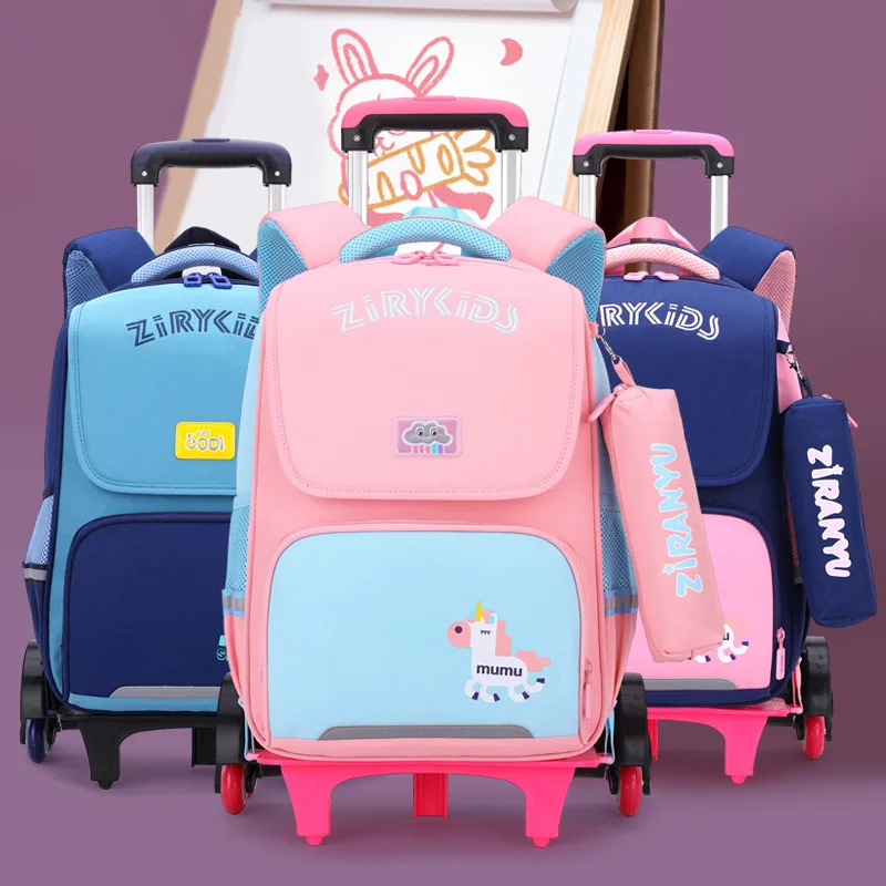 Ziranyu Kids Backpack Rolling Wheeled Bags for Kids Luggage Backpack Schoolbag with Wheels School Bags for Girls