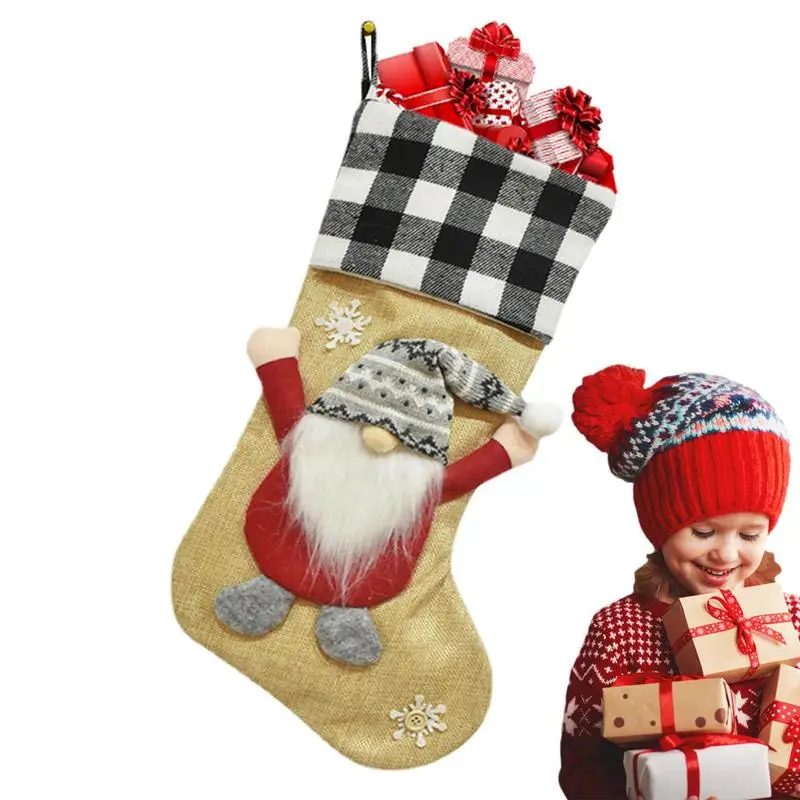 

Рождественские чулки, черно-красные клетчатые подвески в стиле буйвола, чулки, милые рождественские безликие куклы, подвески для чулок для ...