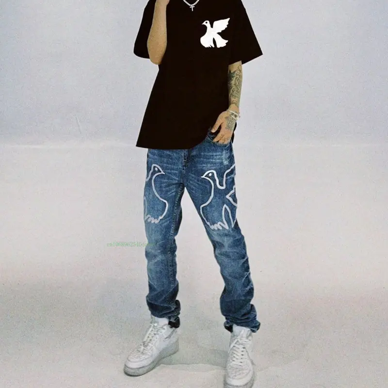 Jeans High Street Retro Embroidered Washed Trousers Men and Women Niche Hip Hop Y2k Street Trend American Straight Casual Jeans