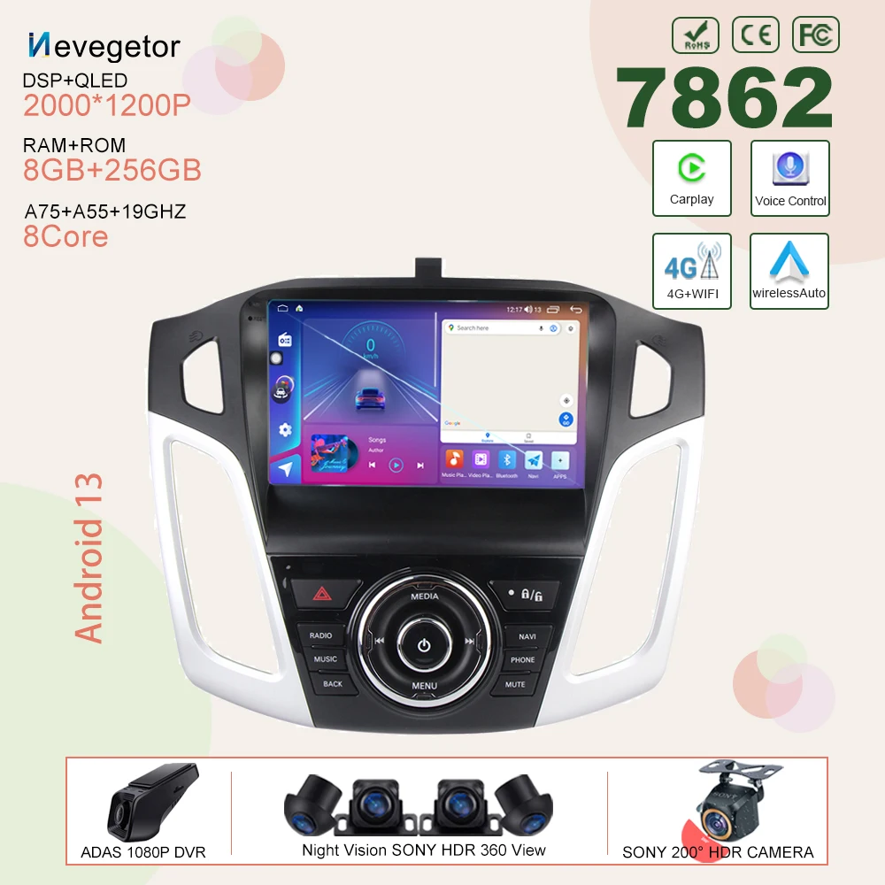 

Android 13 For Ford Focus 3 2011 - 2019 car dvd auto radio stereo head unit multimedia player GPS navigation No 2din Carplay DSP
