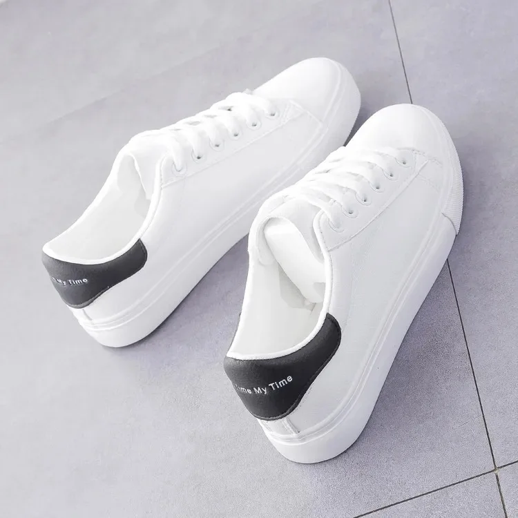 New Casual Ladies Leather Shoes Flat Ladies Vulcanized Shoes Comfortable All-match Women's Sneakers White Shoes Zapatillas Mujer