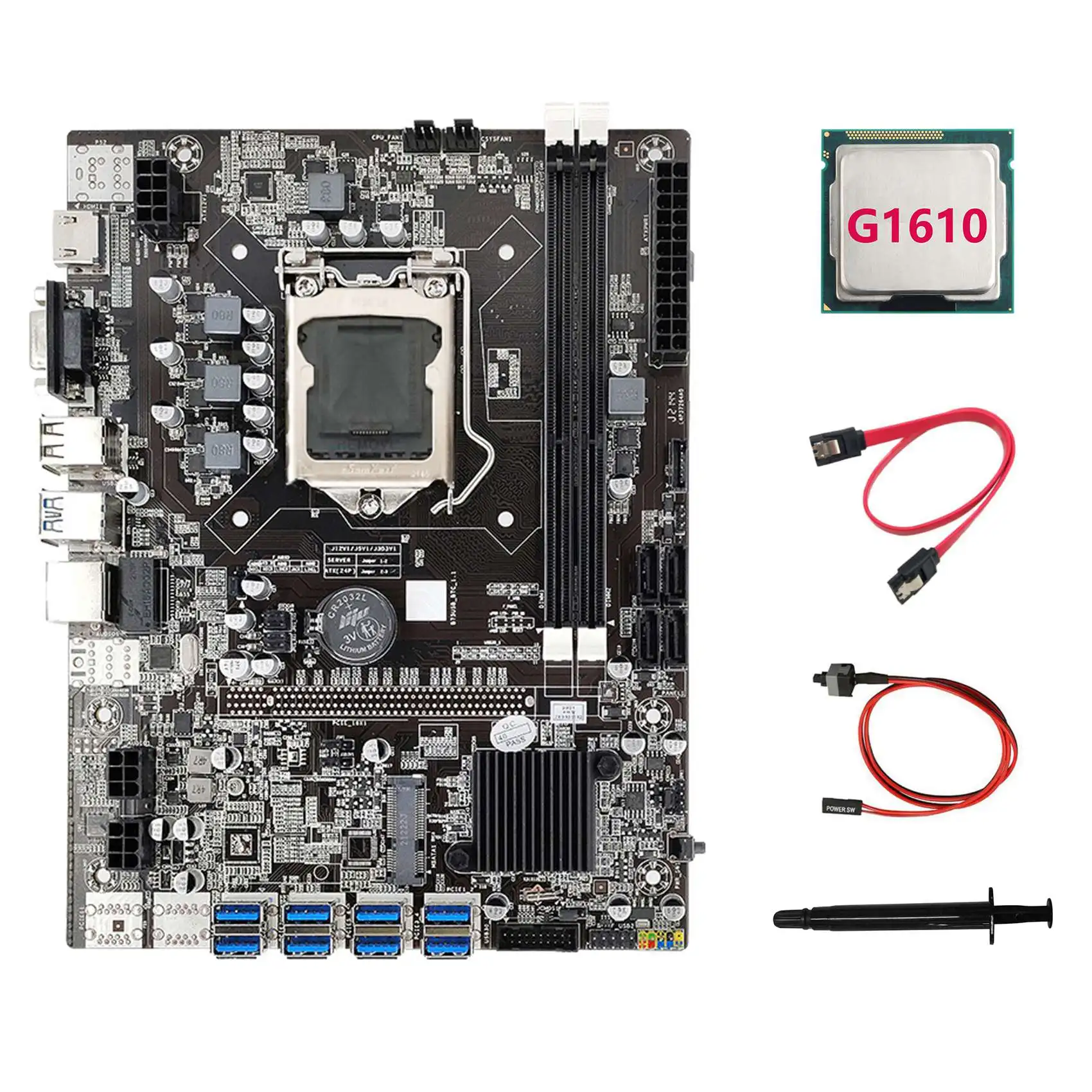 

B75 ETH Mining Motherboard 8XPCIE to USB+G1610 CPU+Thermal Grease+SATA Cable+Switch Cable LGA1155 Miner Motherboard