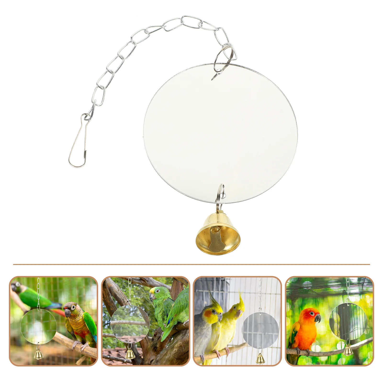 

Bird Mirror Toy Cage Parrot Toys Bell Swing Stand Parakeet Bells Play Plaything Self Enjoy Birds Accessory Accessories Acrylic