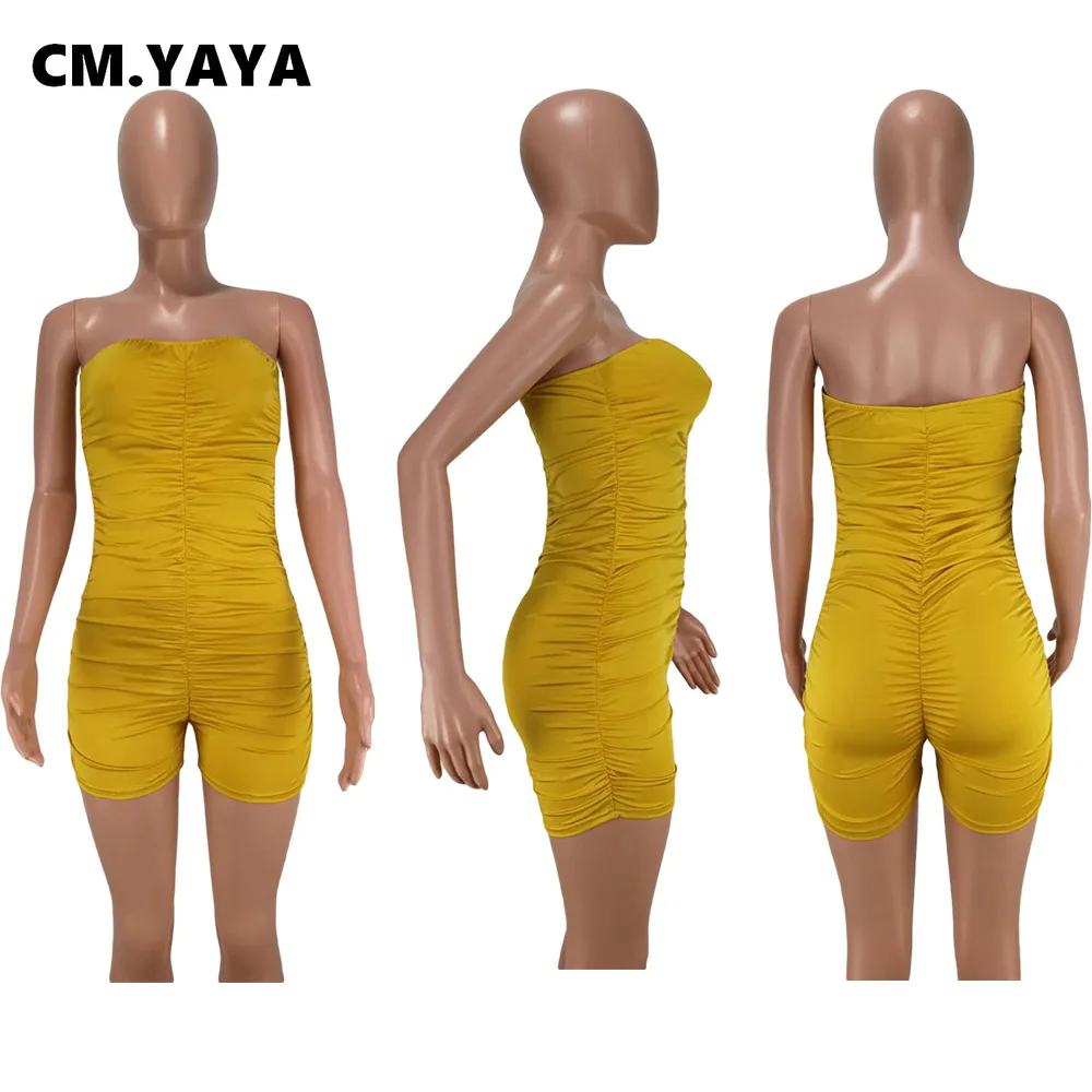 Женский короткий комбинезон с рюшами CM.YAYA без бретелек рукавов драпировкой