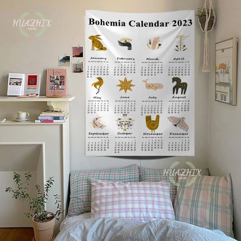 

Wall Hanging Cloth Tapestry 2023 Calendar Animal Patterns Kawaii Abstraction Dormitory Backdrop Decorative Aesthetics Bedroom