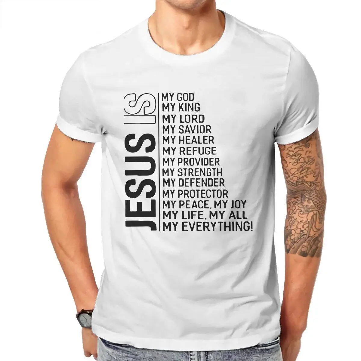 Jesus Is My God King Everything  Men T Shirt Christian Faith Leisure Tees Short Sleeve T-Shirts 100% Cotton New Arrival Clothes