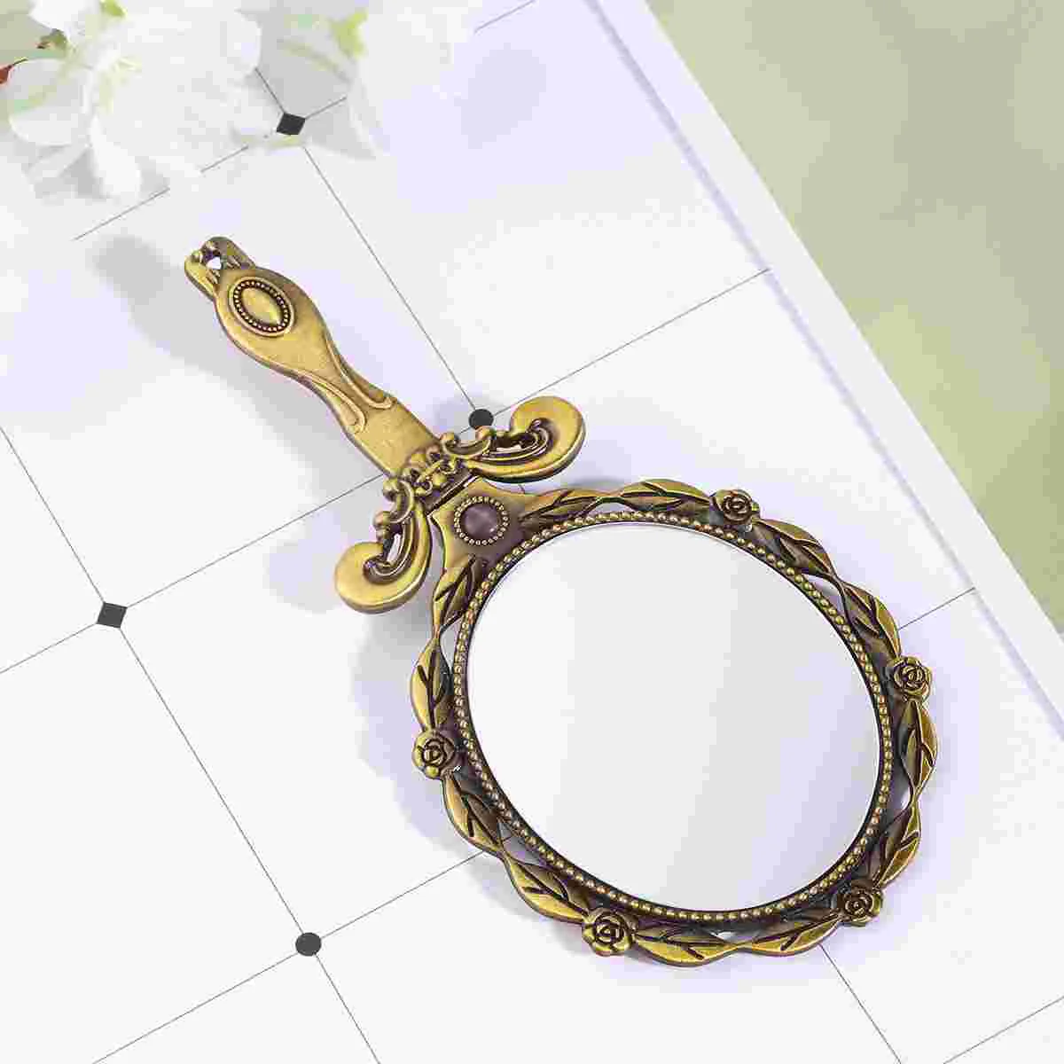 

Vintage Handheld Mirror Foldable Single Sided Makeup Mirror Embossed Flower Hand Holding Mirror for Ladies Color Mirrors