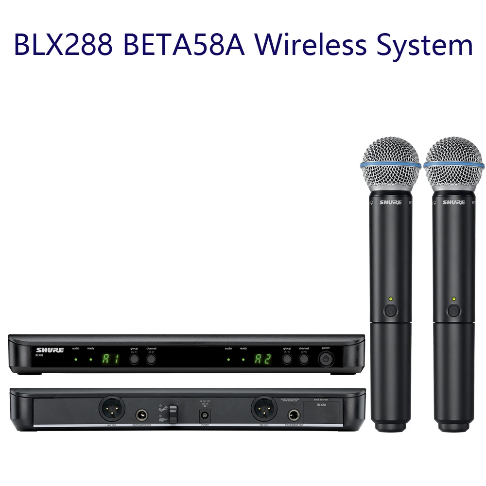 

BLX288 BETA58A wireless Microphone Dual Vocal System with two BETA58A Handheld professional UHF PLL true diversity mic