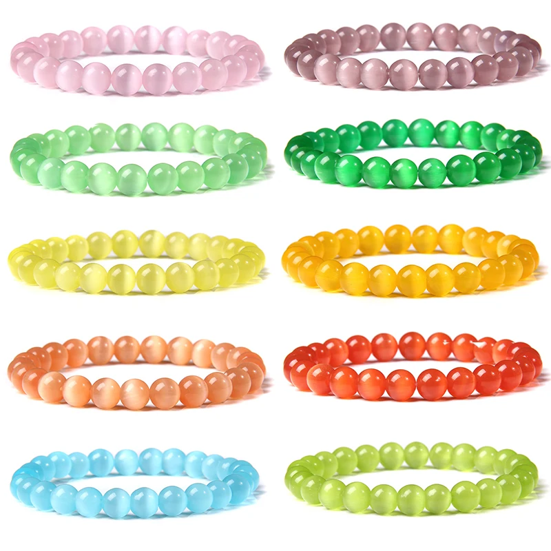 

Reiki Natural Stone Bracelets Round Cat Eye Beads Healing Bracelets For Women Men Yoga 7 Chakra Bangles Handmade Jewelry Gifts