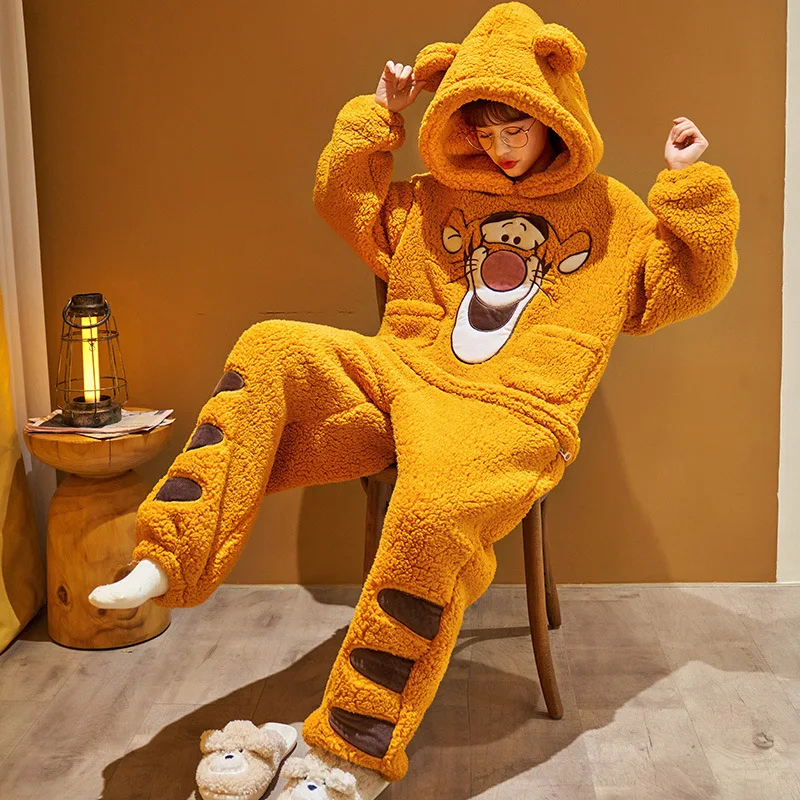 Coral Velvet Pajamas Women's Winter One-piece Cartoon Cute Students Thickened Flannel Autumn and Winter Home Clothes