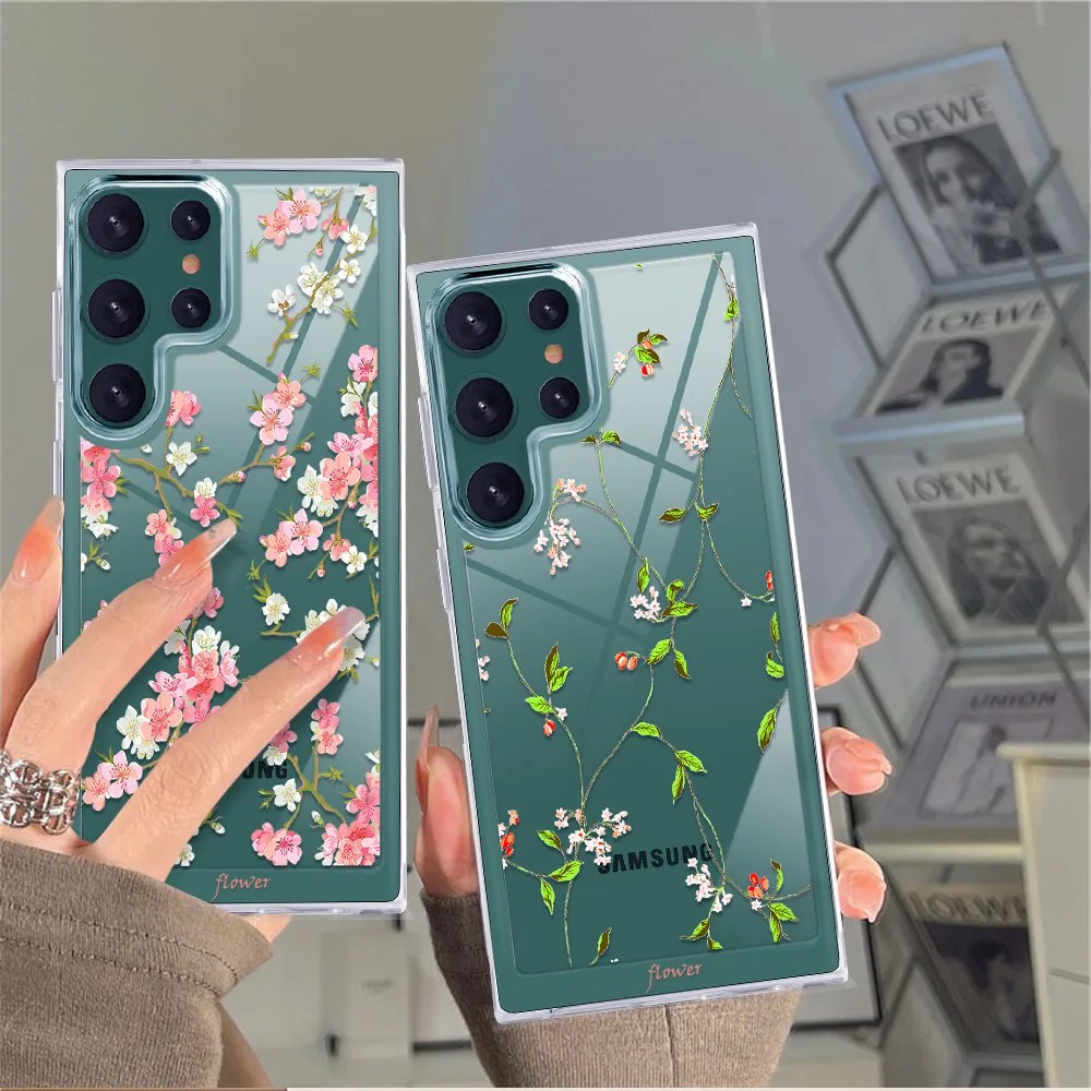 

Flower Phone Case for SAMSUNG Galaxy S22Ultra S22 Coque Fundas for Samsung S22Plus Luxury Transparent PC+TPU Back Shell Covers