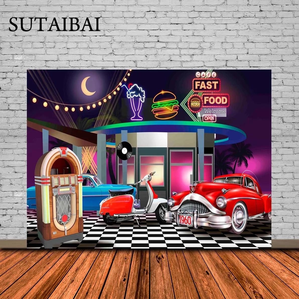 

50s Retro Rock N Roll Diner Birthday Party Photography Backdrop Sock Hop Dance Cosplay Prom Background Classic 1950s Baby Adult