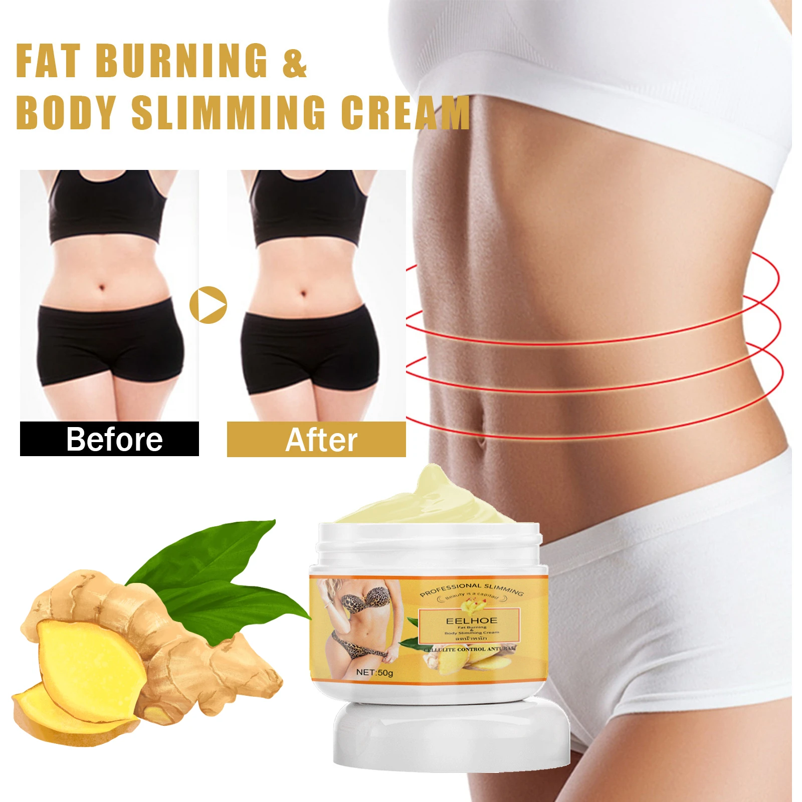 

50g Ginger Fat Burning Cream Weight Loss Massage Slimming Cream Body Firming Shaping Cream Anti-cellulite Cream Skin Care Health