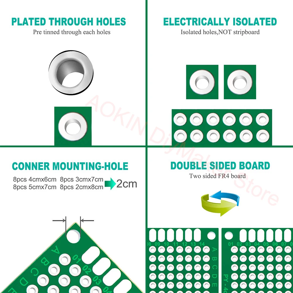 20pcs PCB Prototype Board Circuit Protoboard Universal Stripboard Prototyping Veroboard 2X8 3X7 4X6 5X7 20Pcs Each Mixed Double