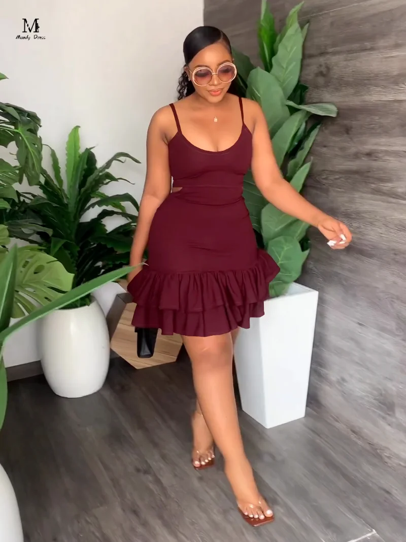 

Summer Sexy Mini Strap Dress for Women Cut Out Bodycon Streetwear Dresses Fashion Casual Women Camisole Pleated Dress