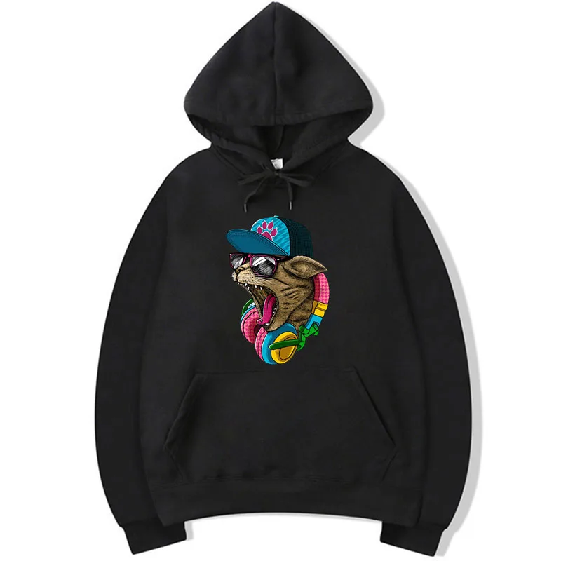 

XIN YI Fashion Brand Men Hoodies funny dj cat designs printing Spring Autumn loose Male hip hop Hoodies tops man pullover tops
