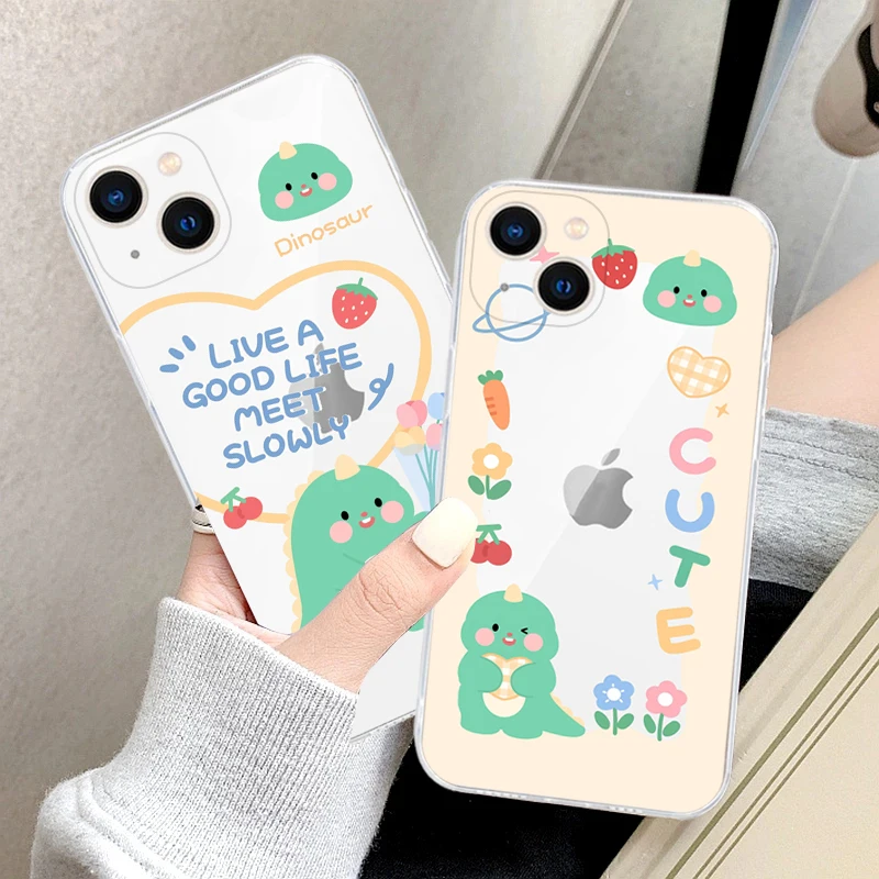 

Чехол для телефона с маленьким зеленым динозавром для iPhone 13 12 11 Pro MAX Mini XS XR 8 7 Plus SE 2020 6 6S, чехол из жидкого силикона