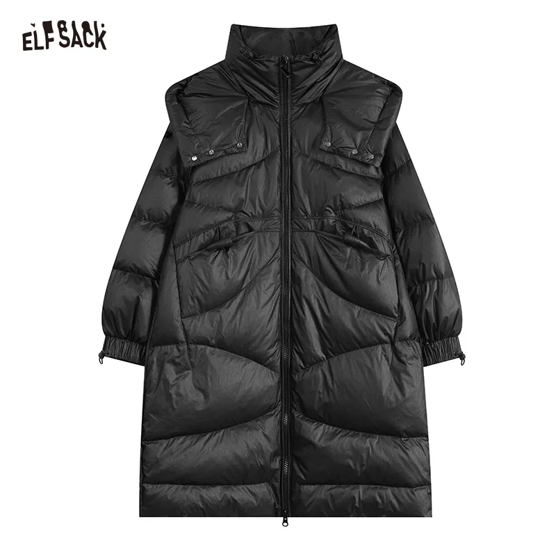 ELFSACK Black Warm Down Coats Women 2022 Winter Long Casual Coats
