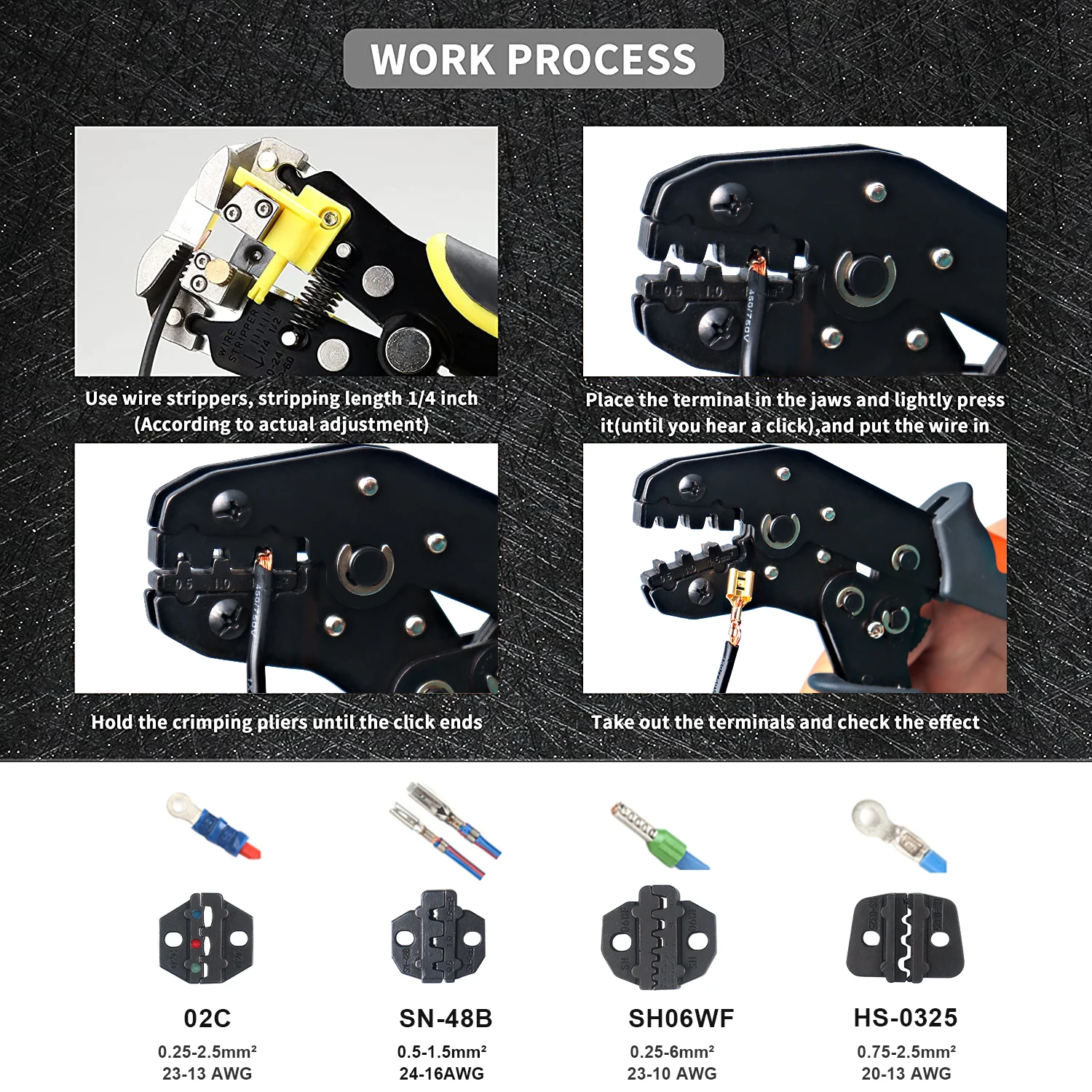 Crimping Tool Set Wire Crimper With 164 Pcs Heat Shrinkable Tubes 4Pcs Die Works For Non-insulated &amp Cord End Terminals