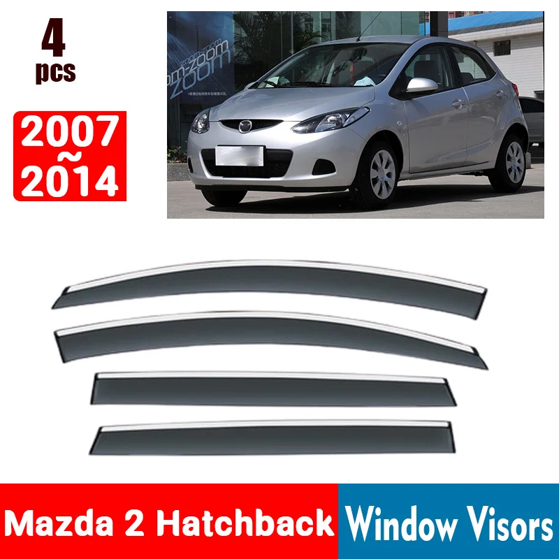 FOR Mazda 2 Hatchback 2007-2014 Window Visors Rain Guard Windows Rain Cover Deflector Awning Shield Vent Guard