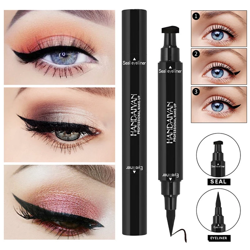 

Double-end Eyeliner With Stamp 2-in-1 Waterproof Liner Pencil Eye Liner Black Long-lasting Make Up Beauty Cosmetics