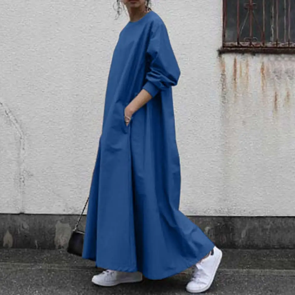 

Loose Maxi Dress Oversized Swing Maxi Dress Retro A-line Style Ankle Length with Elastic Cuffs Soft for Fall Spring Elastic Cuff