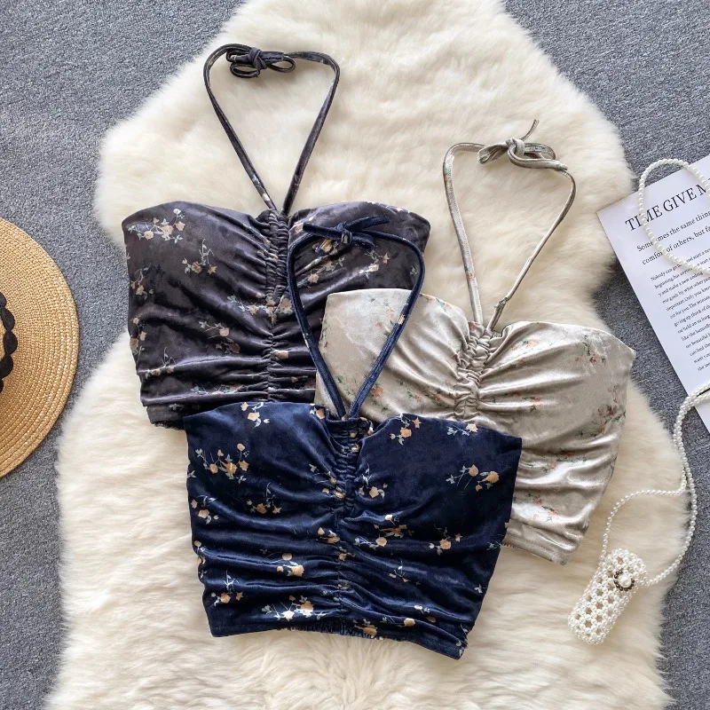 

Весенне-осенний европейский и американский модный женский топ в стиле ретро, короткий дизайнерский плиссированный топ с Кулиской