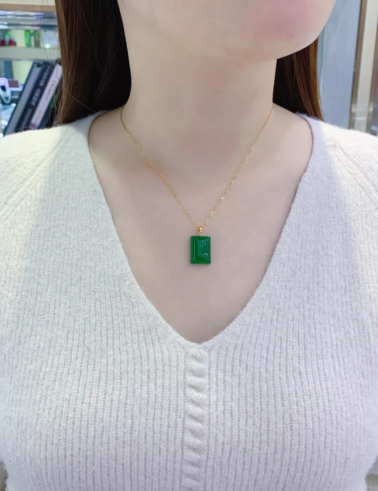 SHILOVEM 18k желтое золото натуральный зеленый халцедон кулоны Нет ожерелье