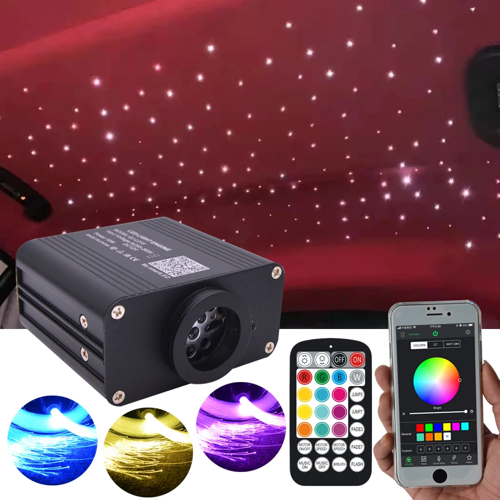 16W Twinkle RGBW Fiber Optic Star Ceiling Lights Kit Smartphone APP Control Car Roof Starry   Sky Fiber Optic Light