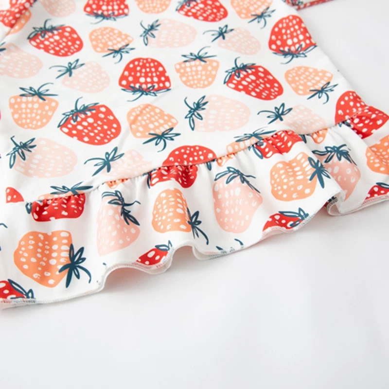 Swimsuit for Girls Strawberry Print Long Sleeve Girls Swimwear Toddler Baby Bathing Suit Kids UPF50 UV Protection Rash Guard