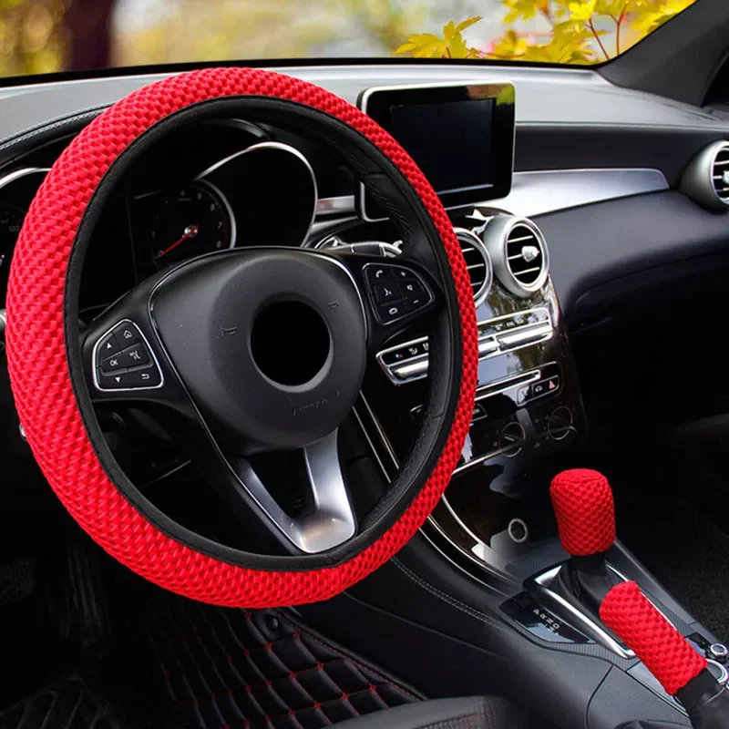 ROP 38CM 1/3 Pcs Ice Silk Steering Wheel Cover Gear Handbrake Covers Wear-resistant Anti-slip Car Interior Accessories