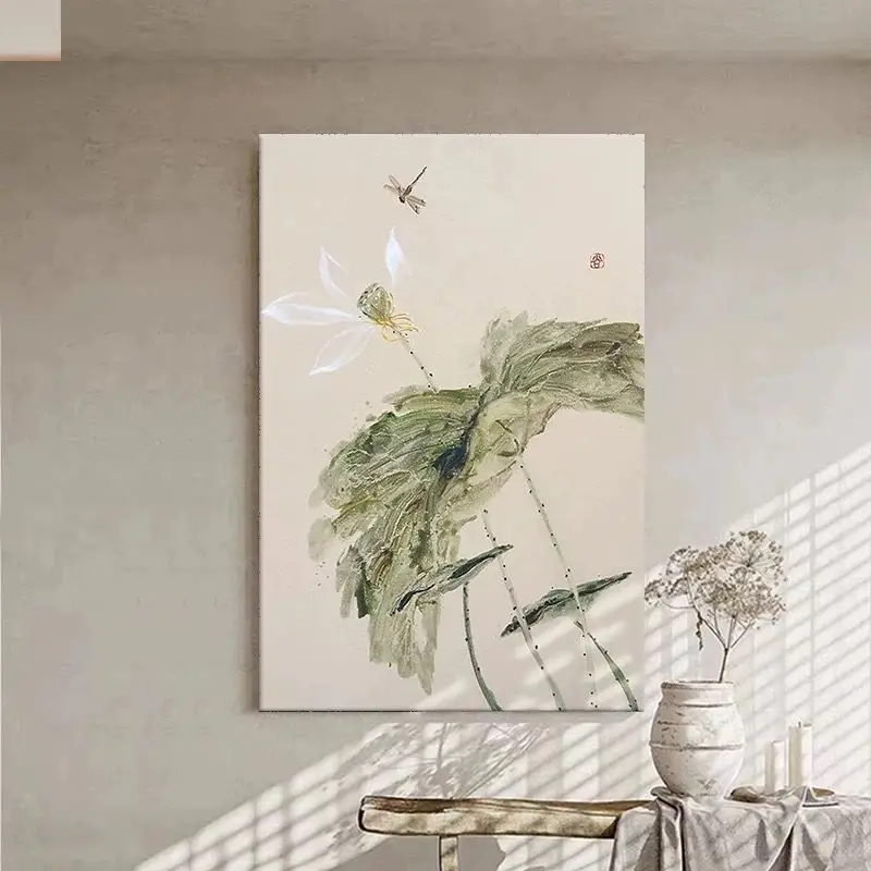 Лотос Стрекоза Чистая ручная картина маслом Новая китайская акриловая текстура