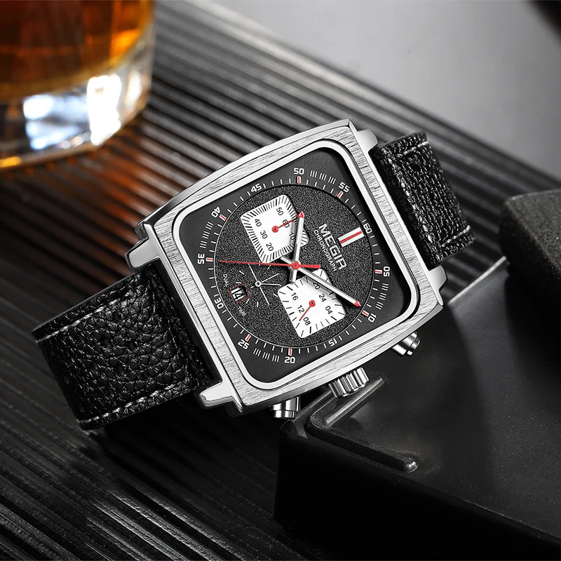 

Часы наручные мужские с квадратным циферблатом, брендовые Роскошные Кварцевые водонепроницаемые в стиле милитари с хронографом